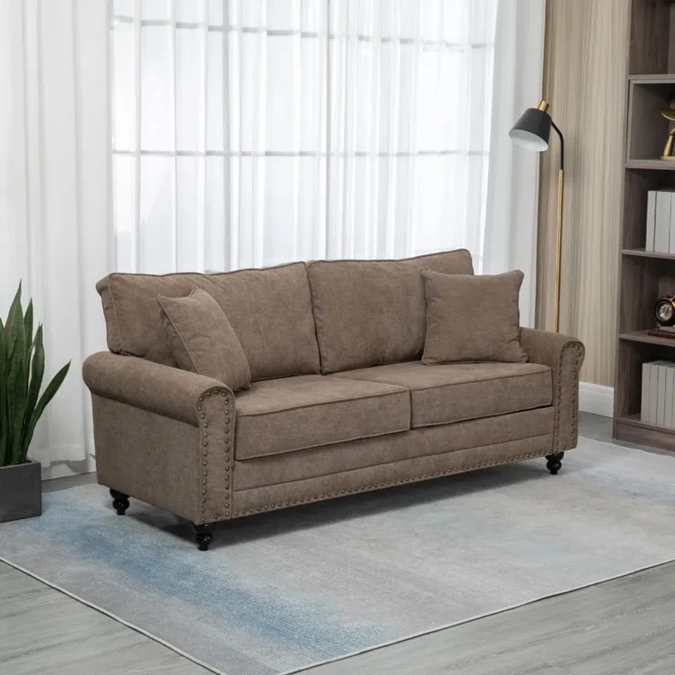 BOXED OPHELIA & CO 196cm SCROLL ARM SOFA - BROWN (2 BOXES)