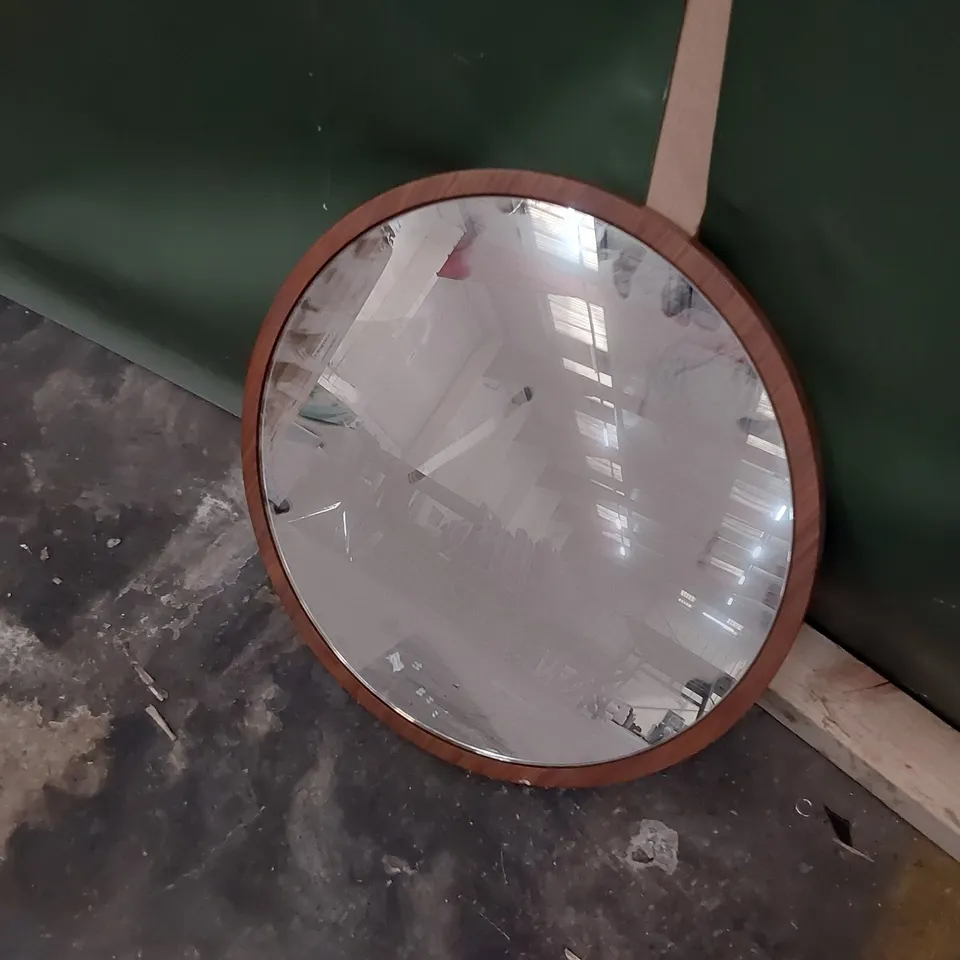 DESIGNER CIRCULAR WALL MIRROR WOODEN FRAME 45cm diam