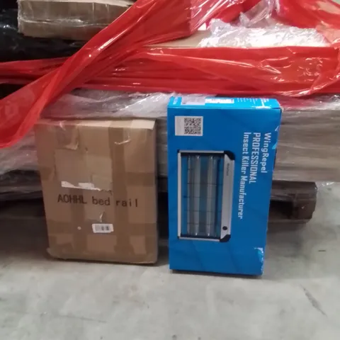 PALLET OF ASSORTED HOUSEHOLD GOODS AND PRODUCTS TO INCLUDE;BED RAIL,INSECT KILLER MACHINE 