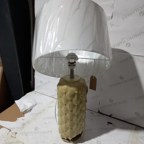DESIGNER PINEAPPLE YELLOW TABLE LAMP WITH WHITE ROUND SHADE