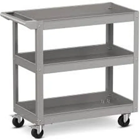 BOXED COSTWAY 3 SHELF GREY TOOL TROLLEY WITH LOCKABLE WHEELS