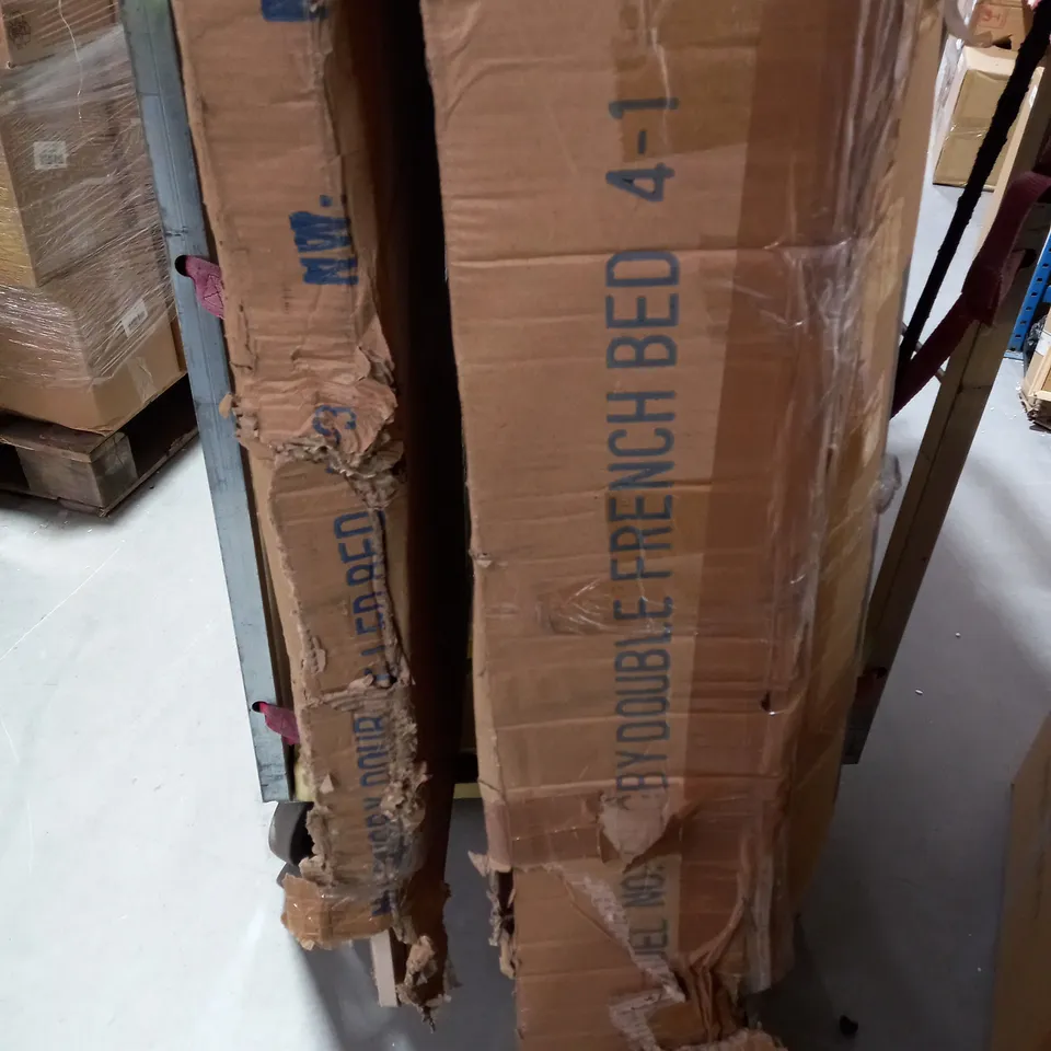 BOXED ANTI COPYING IN DESIGN RUGBY DOUBLE FRENCH BED (BOXES 1&3 OF 4 ONLY) (2 BOXES ONLY) (INCOMPLETE)