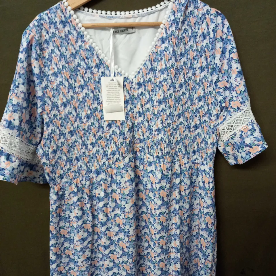 GRACE KARIN SHIRT DRESS IN FLORAL DESIGN IN WHITE - 2XL