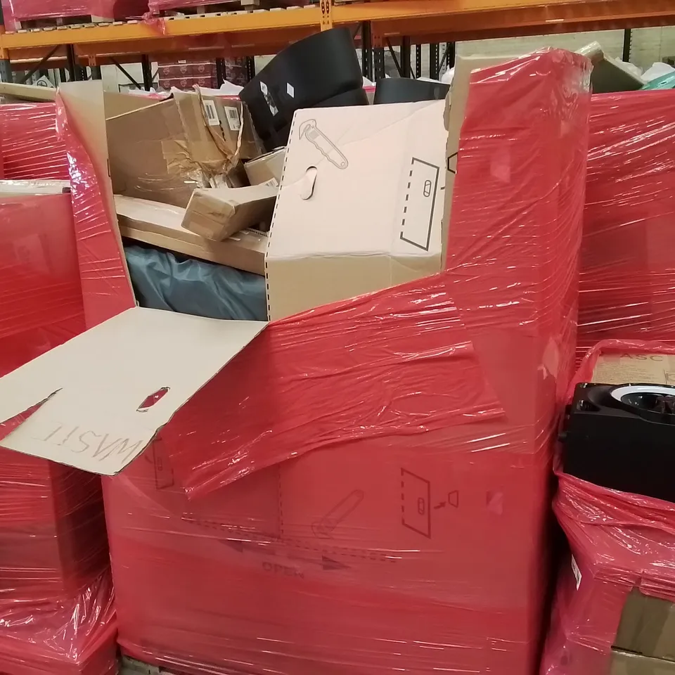 PALLET CONTAINING ASSORTED ITEMS INCLUDING: WAX MELTING FURNACE, PLANT POTS, SURE FLAP MOUNTING ADAPTERS, PINKPUM SHOE BOXES ECT 
