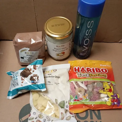 APPROXIMATELY 10 ASSORTED FOOD/DRINK PRODUCTS TO INCLUDE TANGFASTICS, CACAO POWDER, COCONUT OIL ETC 