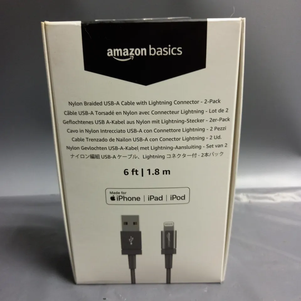 AMAZON BASICS PACK OF 2 CHARGING CABLES FOR IPHONE, IPAD AND IPOD 6FT/1.8M