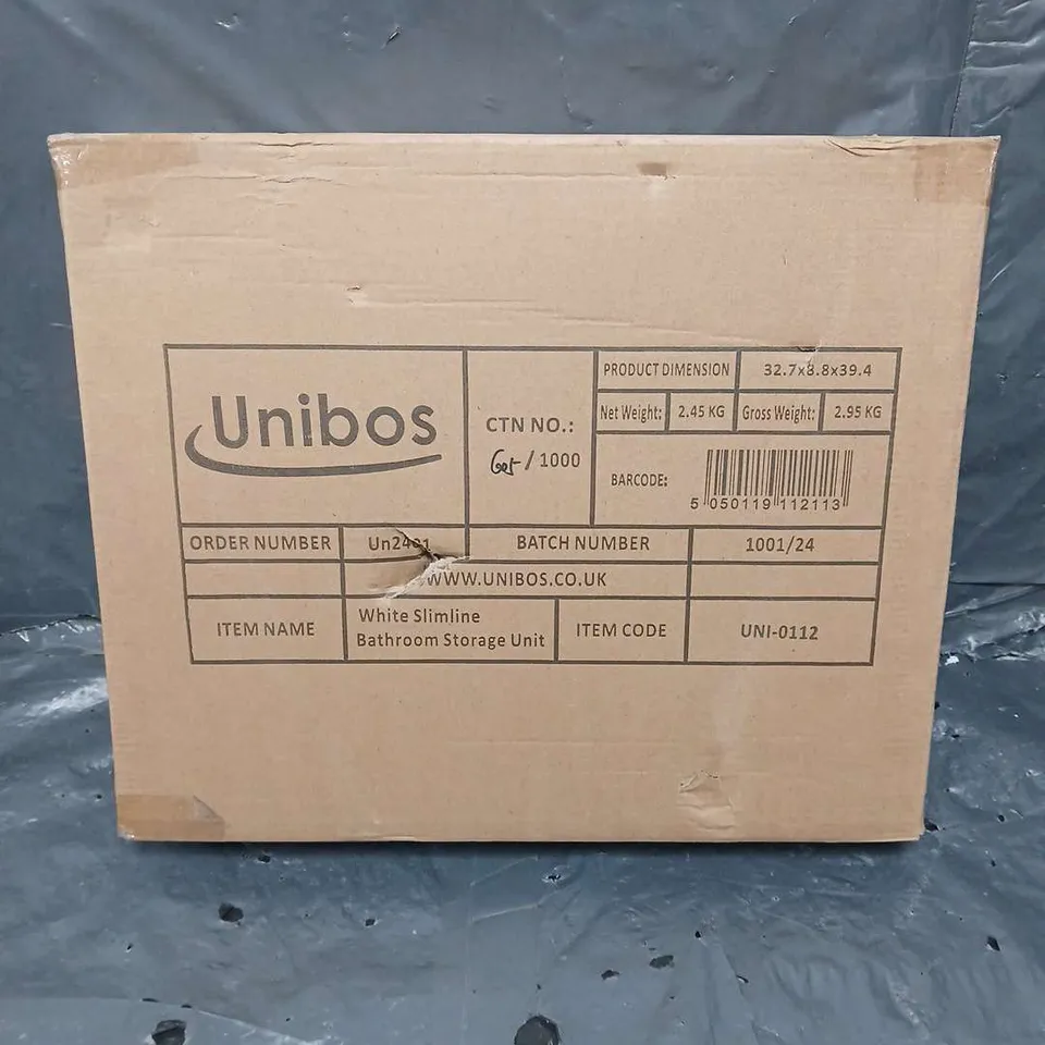 BOXED UNIBOS WHITE SLIMLINE BATHROOM STORAGE UNIT 