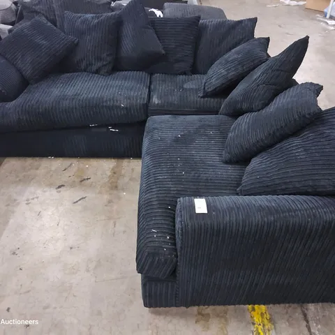 DESIGNER CORNER SOFA WITH SCATTER CUSHIONS BLACK JUMBO CHORD