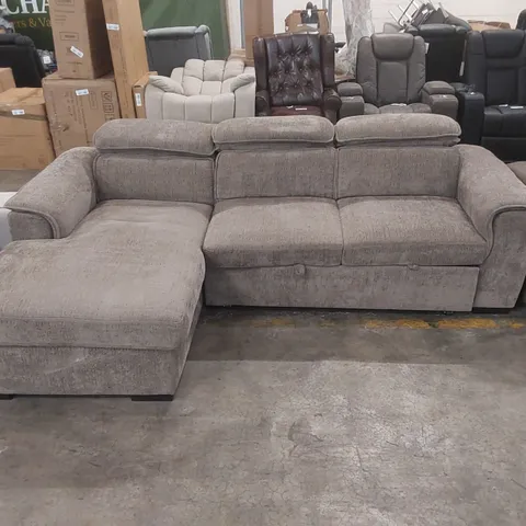 QUALITY DESIGNER CHUNKY WEAVE FABRIC UPHOLSTERED CORNER SOFA BED WITH STORAGE 