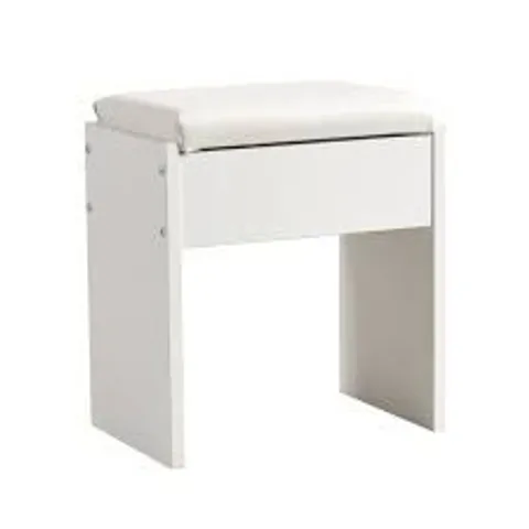 BOXED MEERVEIL DRESSING TABLE STOOL, WHITE SOFT PADDED WOOD VANITY STOOL