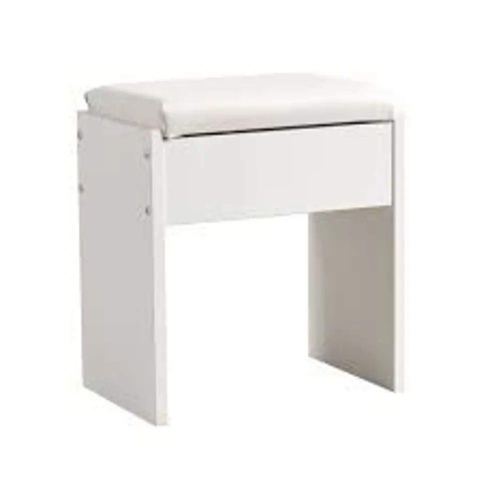 BOXED MEERVEIL DRESSING TABLE STOOL, WHITE SOFT PADDED WOOD VANITY STOOL