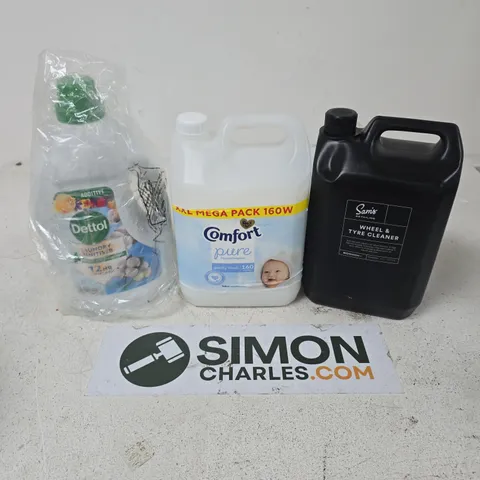 APPROXIMATELY 3 ASSORTED LARGE LIQUIDS TO INCLUDE SAM'S DETAILING WHEEL & TYRE CLEANER, COMFORT PURE, DETTOL LAUNDRY SANITISER - COLLECTION ONLY