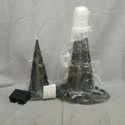 BOXED SET OF 2 RATTAN WITCH HATS WITH ORANGE LEDS HALLOWEEN DECORATIONS