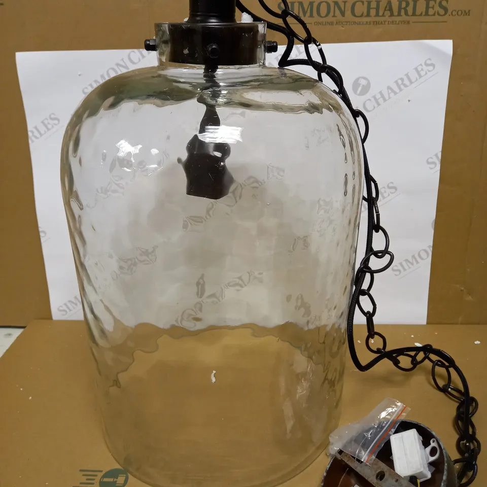 DAR LIGHTING TIGODA 1LT SINGLE PENDANT BRONZE AND GLASS LIGHT FIXTURE 