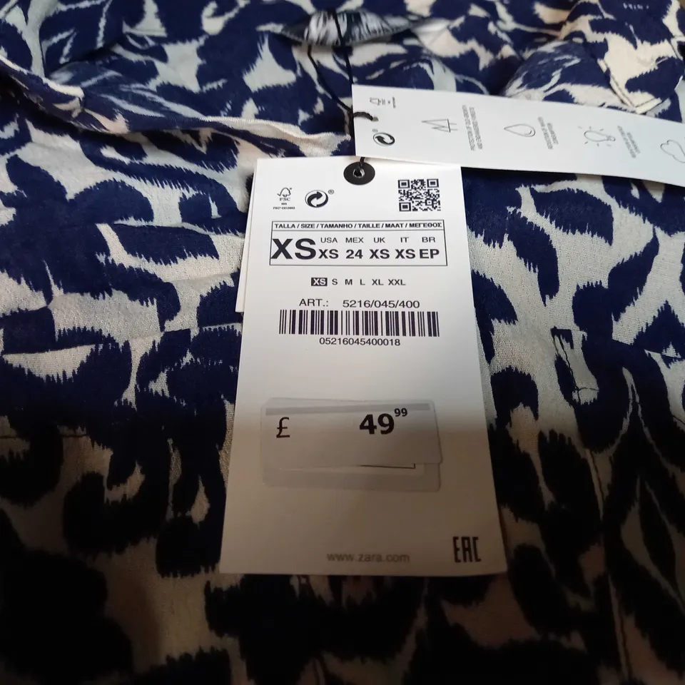 ZARA CREAM/NAVY BELTED MAXI DRESS - XS