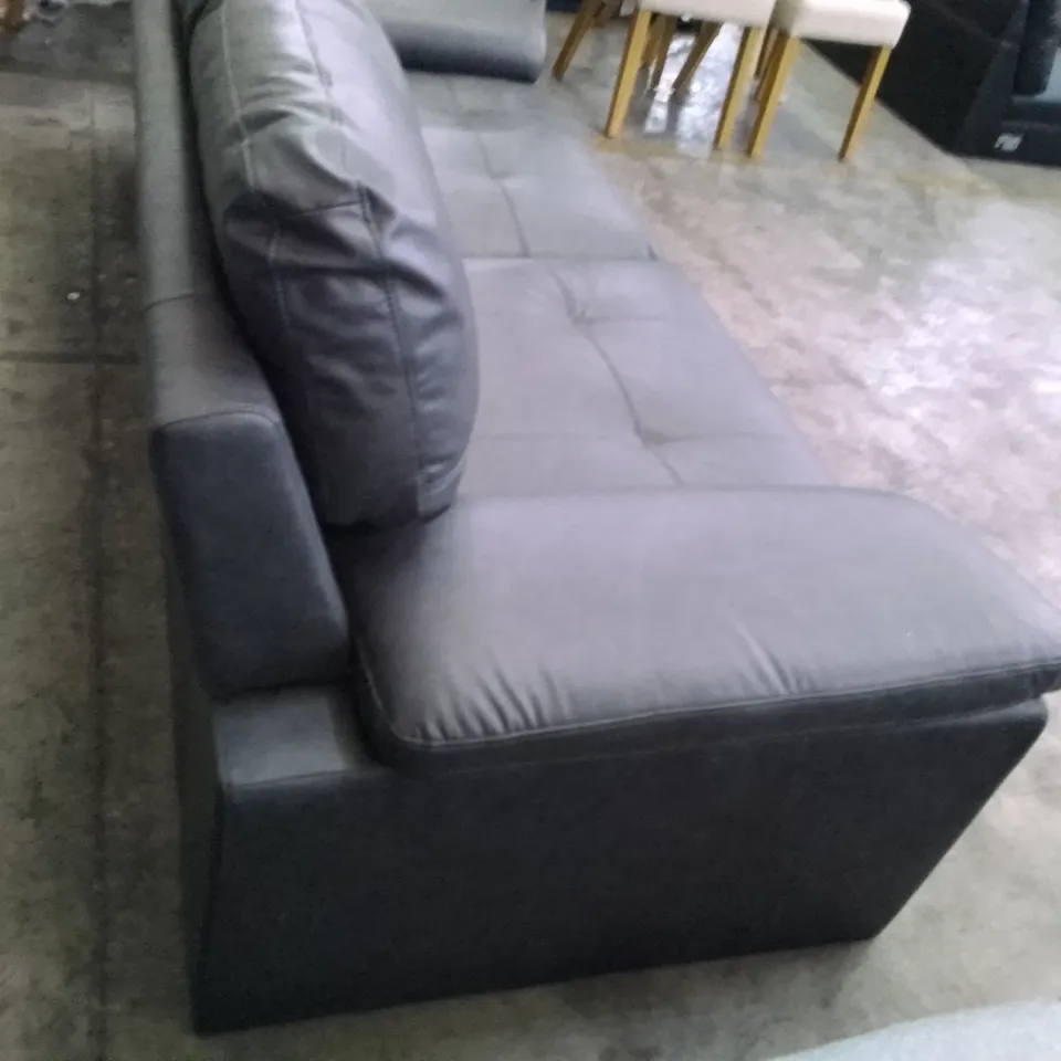 QUALITY DESIGNER 3 SEATER SOFA - DARK GREY LEATHER