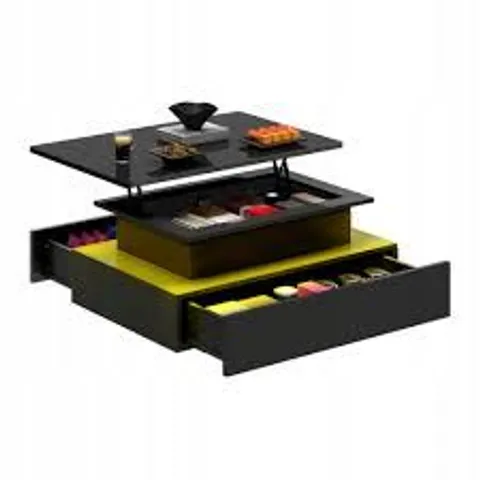 BOXED COFFEE TABLE, BLACK, EXTENDABLE, LED, LOFT, 55×85×56CM