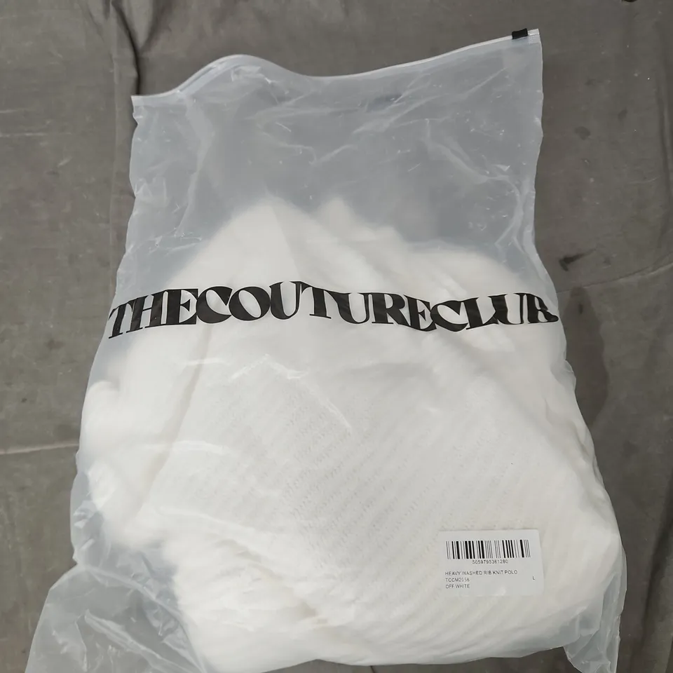THE COUTURE CLUB HEAVY WASHED RIB KNIT POLO – OFF WHITE, SIZE L