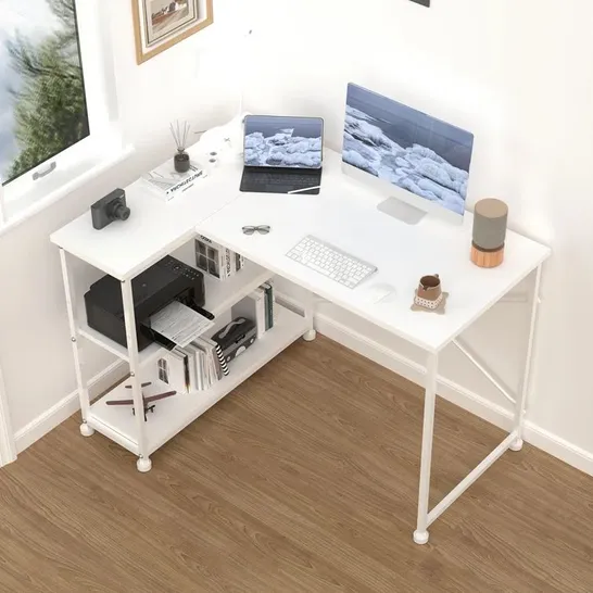 Lot 725: BOXED AMBUS 110CM W L-SHAPED COMPUTER DESK - WHITE (1 BOX ...