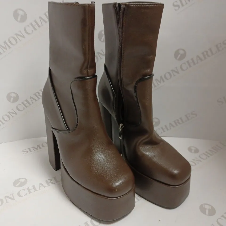 KOI VEGAN CHOCOLATE BROWN PLATFORM BOOTS - SIZE 5