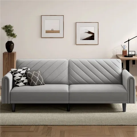 BOXED YAHEETECH FABRIC CONVERTIBLE SOFA - LIGHT GREY (2 BOXES)