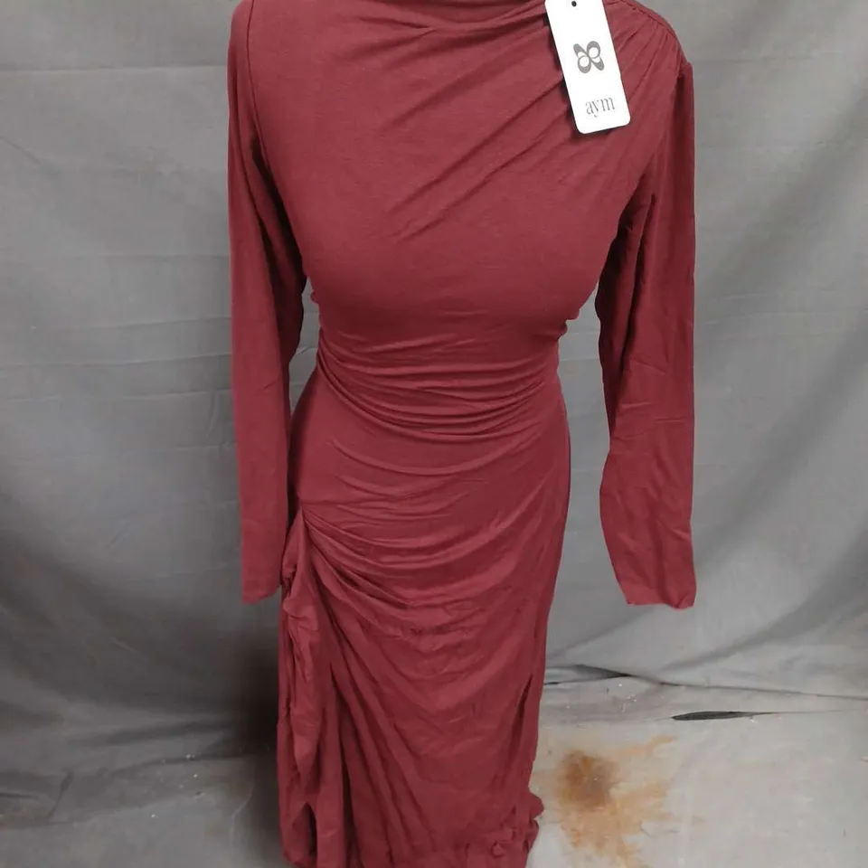 AYM VENUS LONG SLEEVE JERSEY DRESS IN BURGUNDY SIZE XL