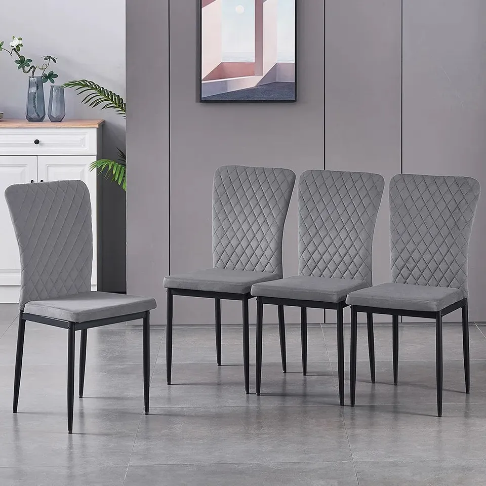 BOXED SET OF 4 LEILAUNI TUFTED UPHOLSTERED VELVET ARMLESS DINING CHAIR - GREY (1 BOX)
