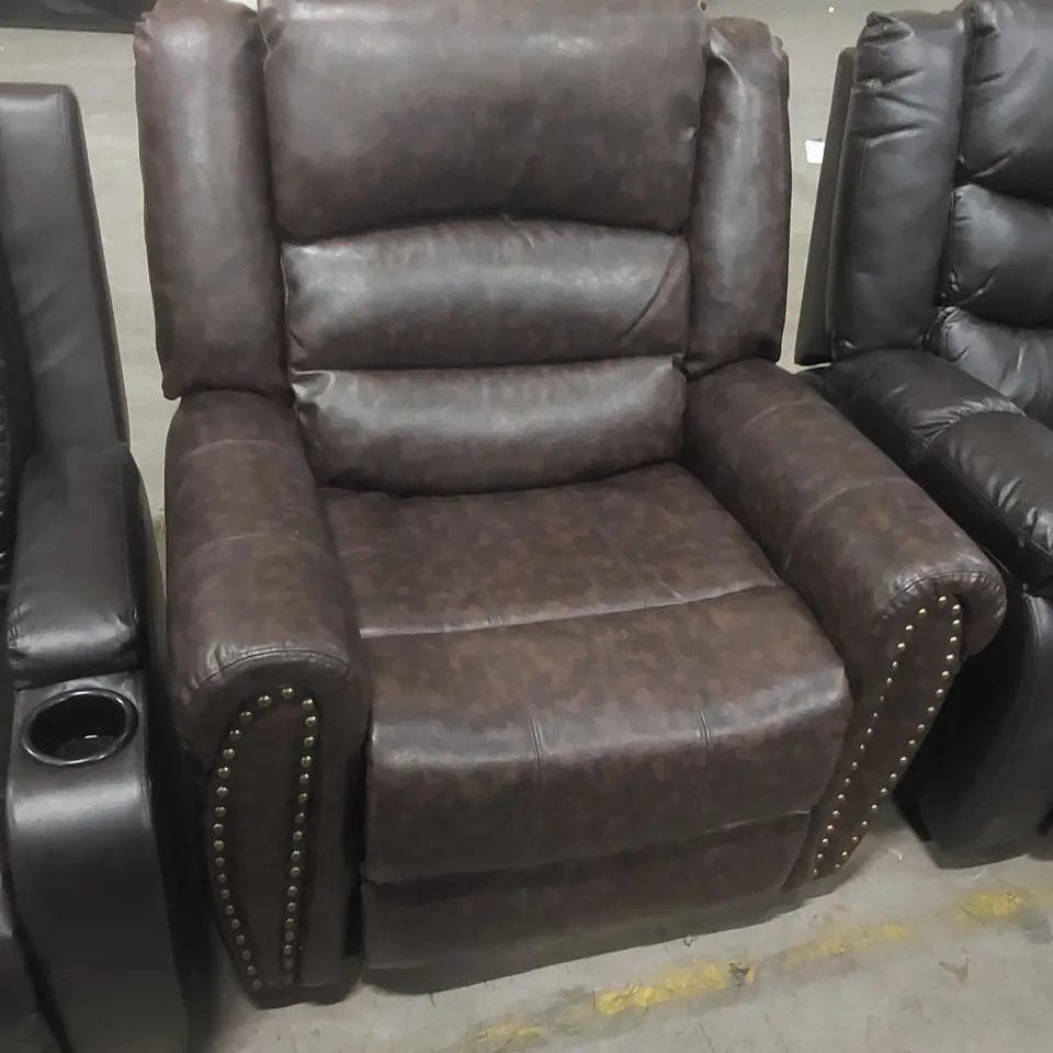 DESIGNER BROWN FAUX LEATHER MANUAL RECLINER ARMCHAIR 