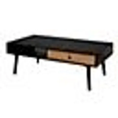 LEONA MATT BLACK RATTAN EFFECT COFFEE TABLE (H)400MM (W)1150MM (D)600MM