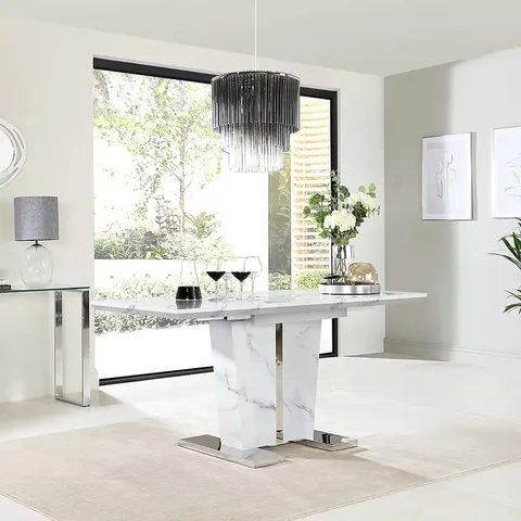 BOXED DESIGNER VIENNA WHITE MARBLE 120-160cm EXTENDING DINING TABLE (3 BOXES)