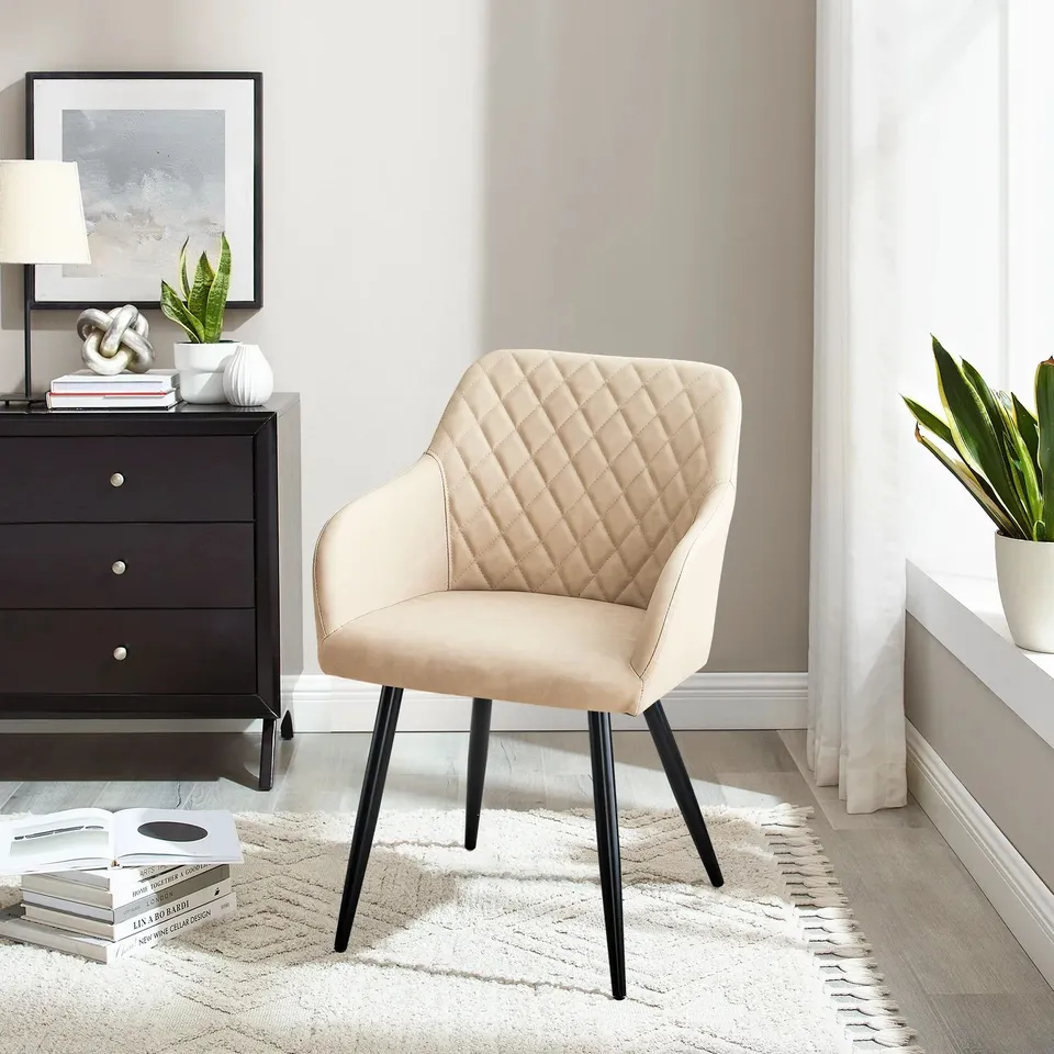 BOXED SET OF TWO MOREE PU LEATHER DINING CHAIRS CREAM (1 BOX)