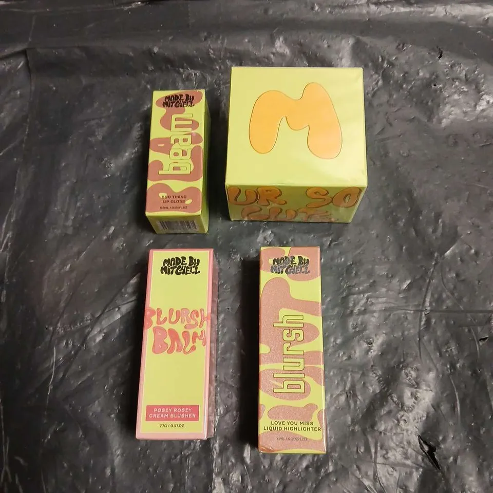 MADE BY MITCHELL LOT OF 4 ASSORTED SEALED COSMETIC PRODUCTS TO INCLUDE - LIP FROST BALM - POSEY ROSEY CREAM BLUSHER - LOVE YOU MISS LIQUID HIGHLIGHTER - ETC