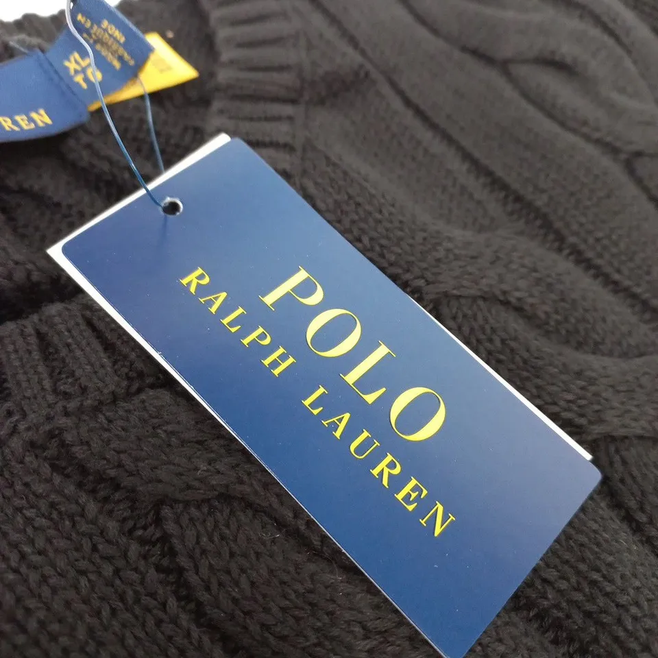 POLO RALPH LAUREN BLACK KNIT SWEATER – CABLE & LOGO – XL