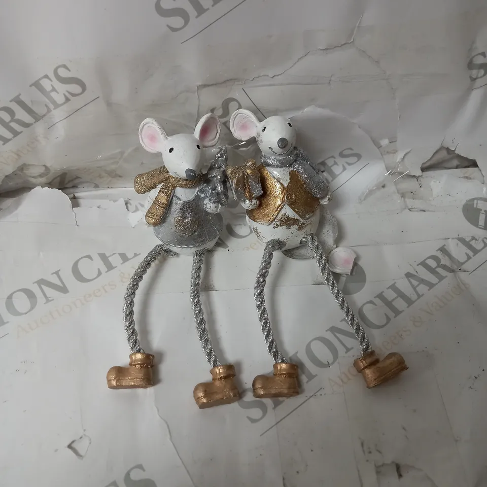 TWO POLYRESIN MICE MIX WITH LONG LEGS RRP £12.99