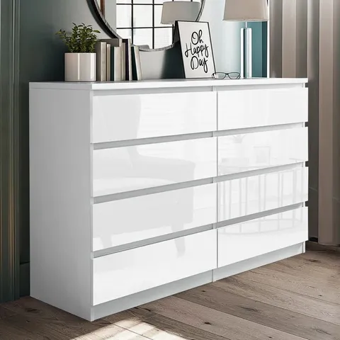 BOXED ANEESH HIGH GLOSS WHITE DRAWER 120CM WIDTH (2 BOXES)
