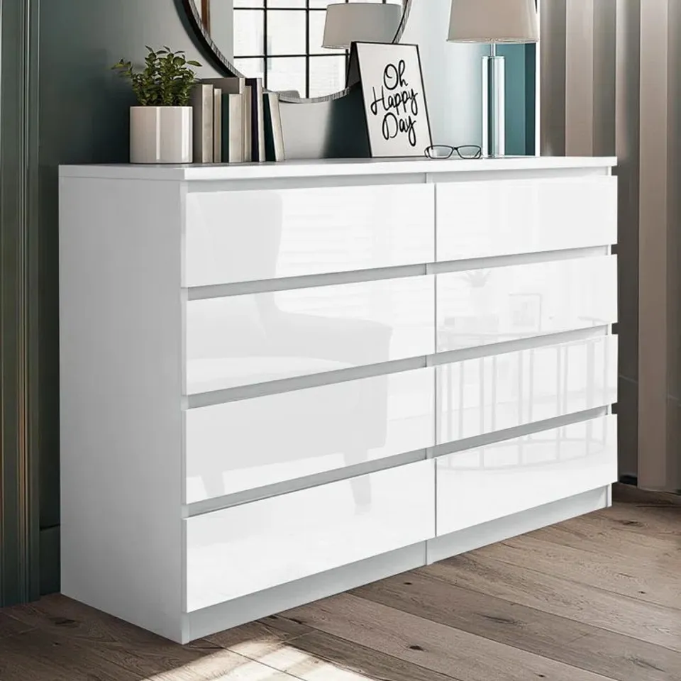 BOXED ANEESH HIGH GLOSS WHITE DRAWER 120CM WIDTH (2 BOXES)