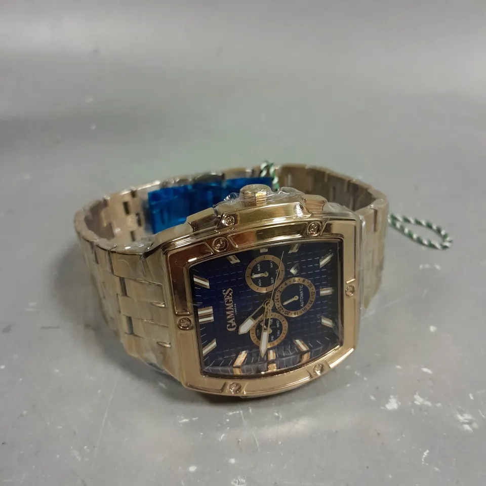 GAMAGES LONDON MAGNITUDE ROSE GOLD COLOUR BLUE DIAL WATCH 