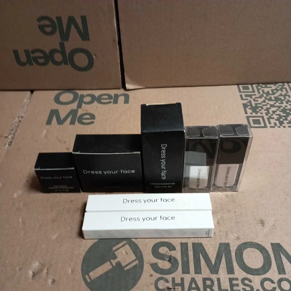 7 X ASSORTED "DRESS YOUR FACE" COSMETIC ITEMS TO INCLUDE LIQUID HIGHLIGHTER, SETTING POWDER ETC