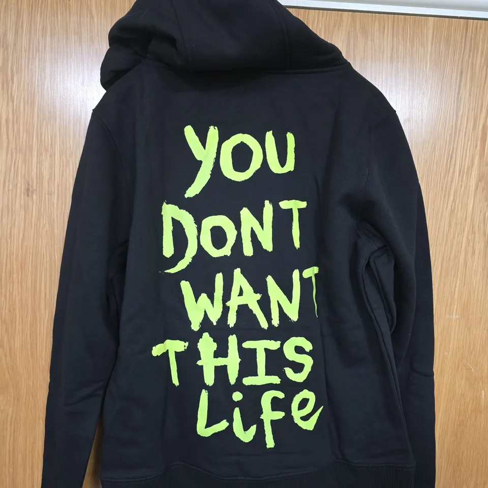 BAGGED YOU DONT WANT THIS LIFE YELLOW PAINTER HOODIE - SIZE SMALL
