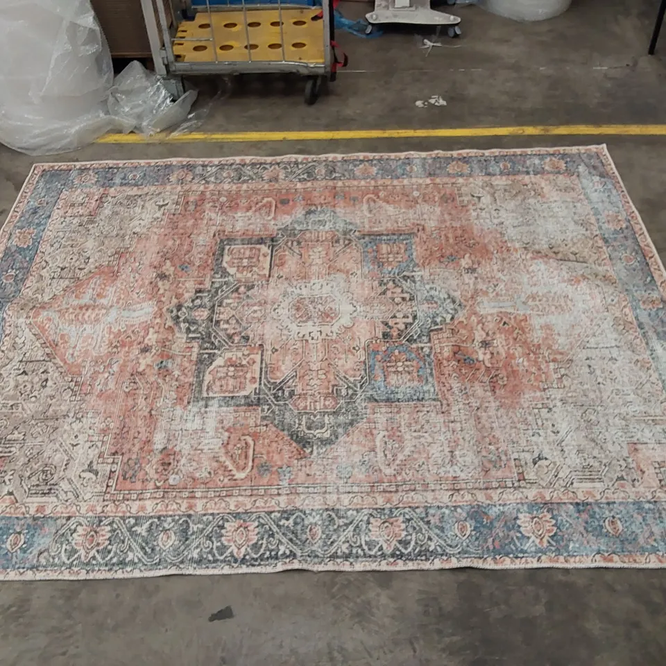 MYA POWER LOOM RUST BLUE BEIGE RUG // 6'7" X 9'