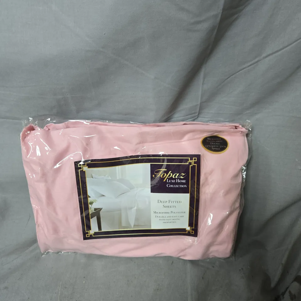 BOX OF APPROXIMATELY 14 X TOPAZ LUXE HOME COLLECTION DEEP FITTED SHEETS – DOUBLE, PINK & LILAC, 137X190CM +30CM 