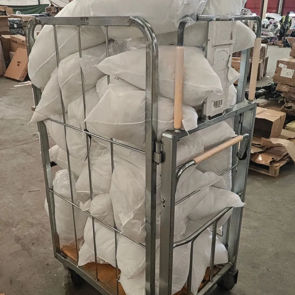 CAGE OF ASSORTED HOME FABRIC ITEMS TO INCLUDE PILLOWS AND CUSHION INSERTS