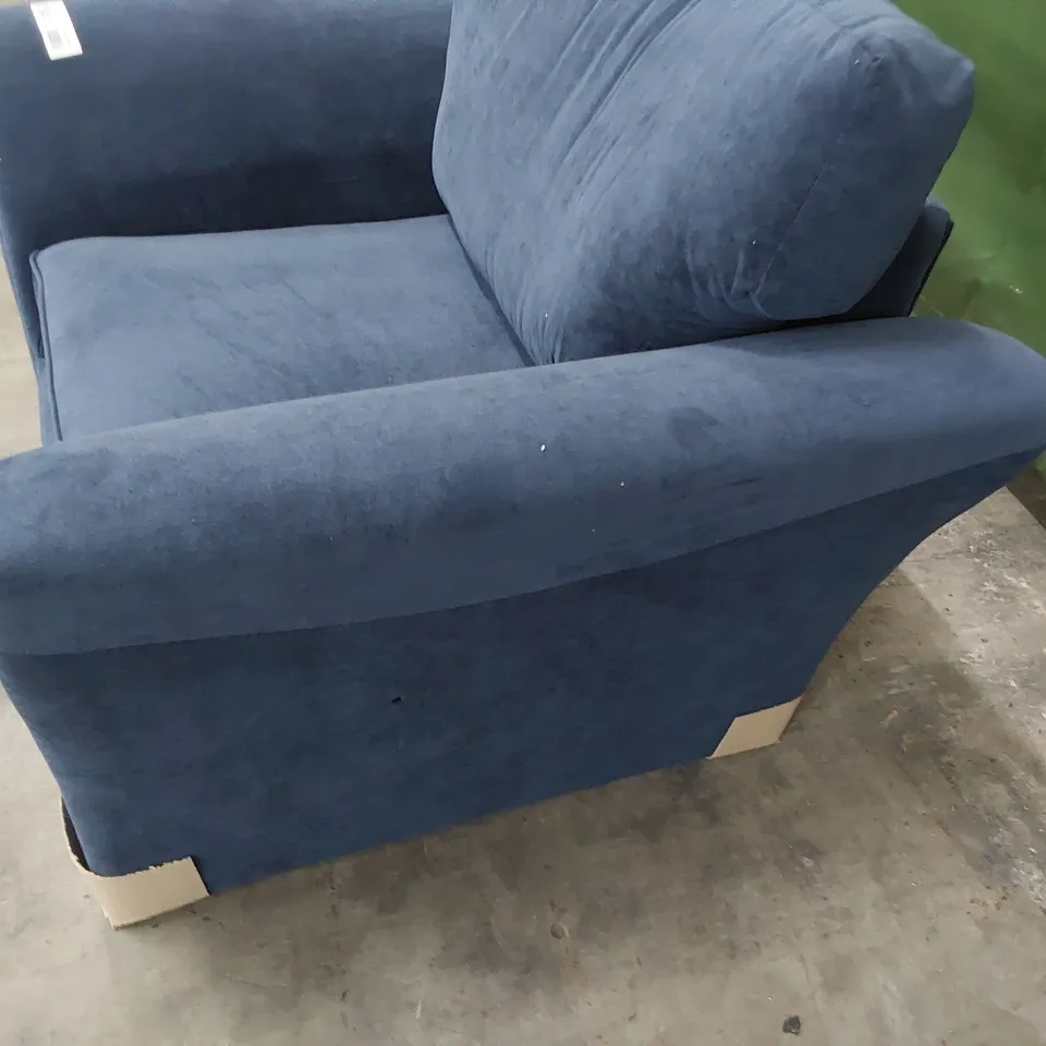 DESIGNER EASY CHAIR BLUE PLUSH FABRIC 