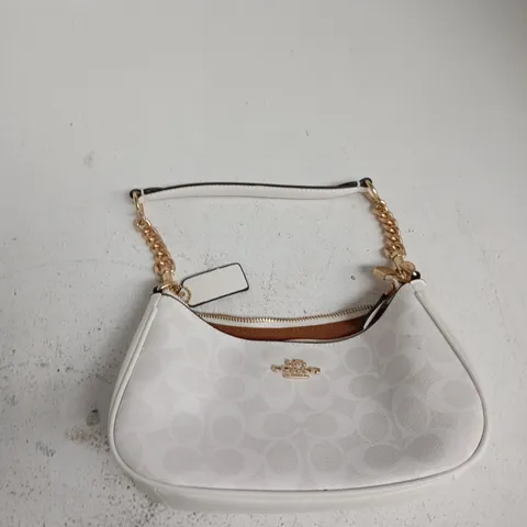 COACH SIGNATURE WHITE SHOULDER BAG WITH GOLD-TONE CHAIN STRAP