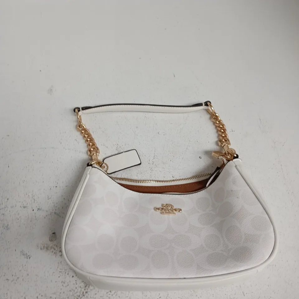 COACH SIGNATURE WHITE  SHOULDER BAG WITH GOLD-TONE CHAIN STRAP
