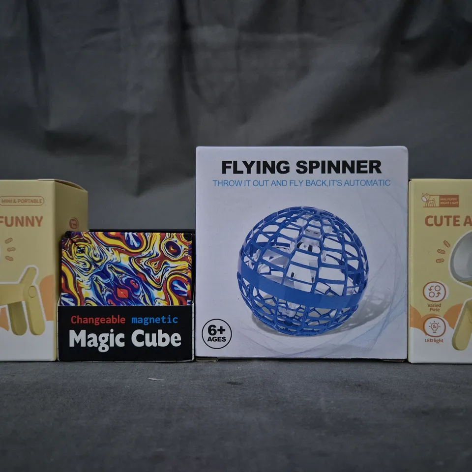 BOX OF APPROXIMATELY 20 ASSORTED TOYS AND GAMES TO INCLUDE MAGIC CUBE, FLYING SPINNER, ETC - COLLECTION ONLY