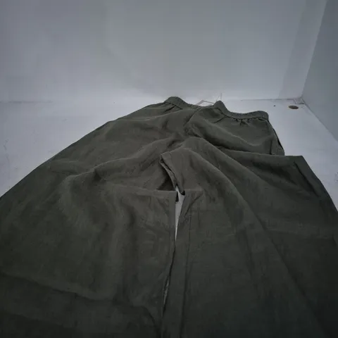 JIGSAW LINEN WIDE-LEG PALAZZO TROUSERS – KHAKI, UK 12