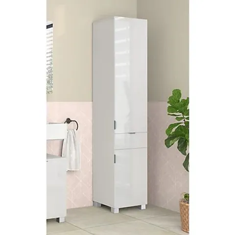 BOXED ATLAS HIGH CABINET WITH 1+1 DOOR & 1 DRAWER IN WHITE (1 BOX)