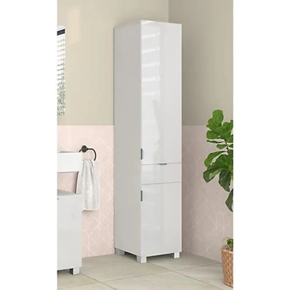 BOXED ATLAS HIGH CABINET WITH 1+1 DOOR & 1 DRAWER IN WHITE (1 BOX)
