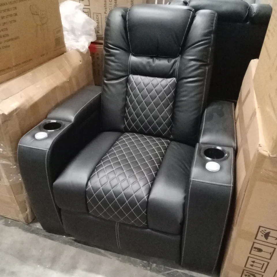DESIGNER FAUX LEATHER CINEMA STYLE RECLINER CHAIR - BLACK 